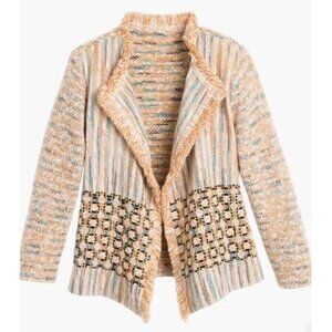CHICO'S Jacket Textured Bonnie Fringe Cardigan Multicolor Size Large 2 NEW